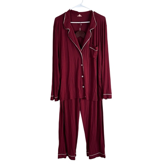 Eberjey Gisele Tencel Modal Long Sleeve Pajama Set Size XXL In Bordeaux Red - Picture 2 of 7